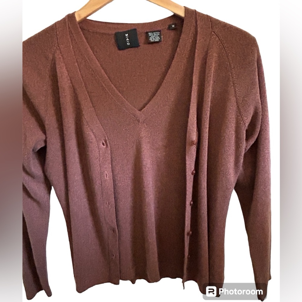 Vintage MAG (Magaschoni) Brown Cotton & Rayon Form Fitting Sweater Set Size M - Picture 2 of 9
